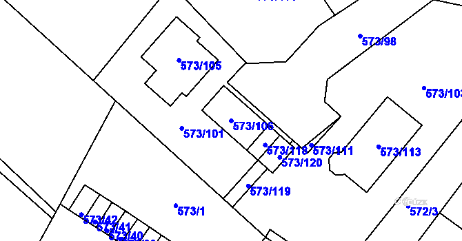 Parcela st. 573/106 v KÚ Novosedlice, Katastrální mapa