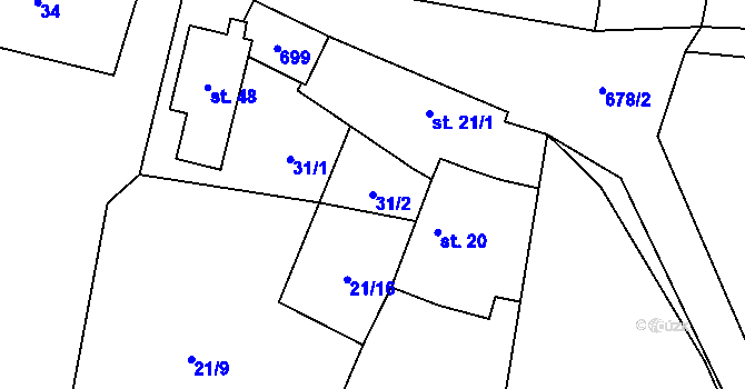 Parcela st. 31/2 v KÚ Koclov, Katastrální mapa