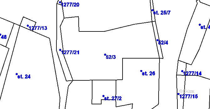 Parcela st. 52/3 v KÚ Novosedly u Strakonic, Katastrální mapa
