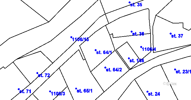 Parcela st. 64/1 v KÚ Novosedly u Strakonic, Katastrální mapa