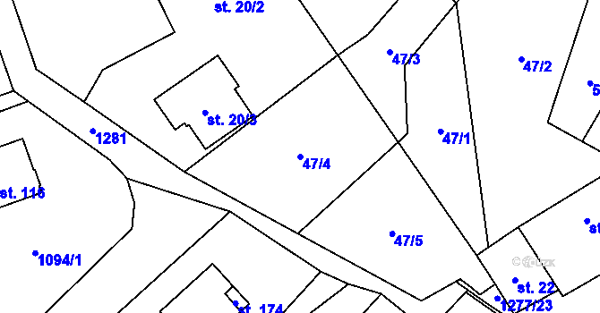 Parcela st. 47/4 v KÚ Novosedly u Strakonic, Katastrální mapa