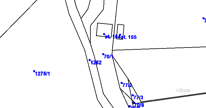 Parcela st. 70/1 v KÚ Novosedly u Strakonic, Katastrální mapa
