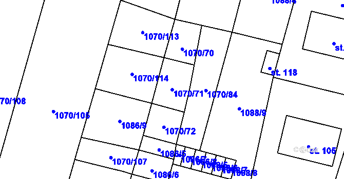 Parcela st. 1070/71 v KÚ Novosedly u Strakonic, Katastrální mapa