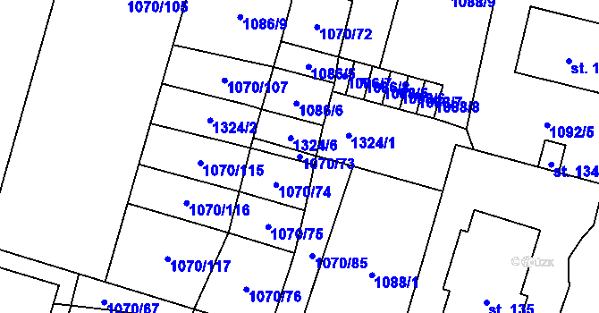 Parcela st. 1070/73 v KÚ Novosedly u Strakonic, Katastrální mapa