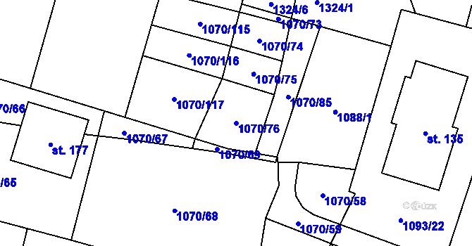 Parcela st. 1070/76 v KÚ Novosedly u Strakonic, Katastrální mapa