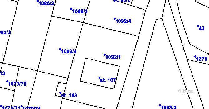 Parcela st. 1092/1 v KÚ Novosedly u Strakonic, Katastrální mapa