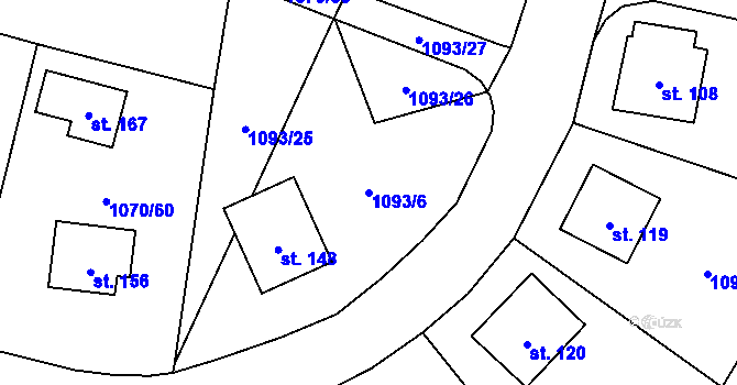 Parcela st. 1093/6 v KÚ Novosedly u Strakonic, Katastrální mapa