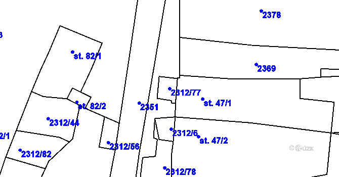 Parcela st. 2312/77 v KÚ Močidlec, Katastrální mapa
