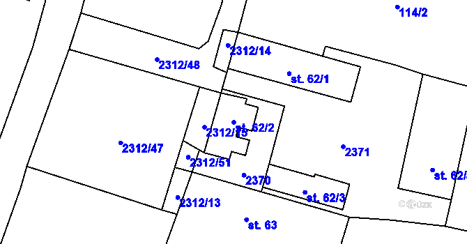 Parcela st. 62/2 v KÚ Močidlec, Katastrální mapa