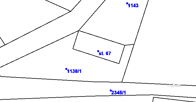 Parcela st. 67 v KÚ Močidlec, Katastrální mapa