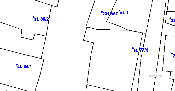 Parcela st. 77/2 v KÚ Močidlec, Katastrální mapa