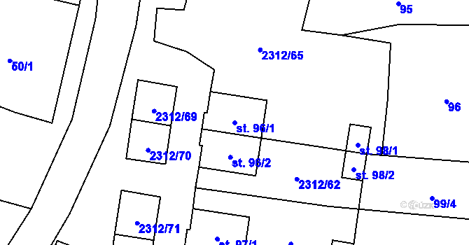 Parcela st. 96/1 v KÚ Močidlec, Katastrální mapa