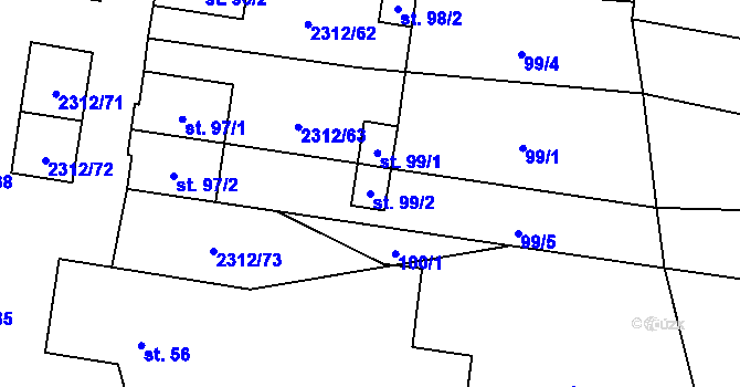 Parcela st. 99/2 v KÚ Močidlec, Katastrální mapa