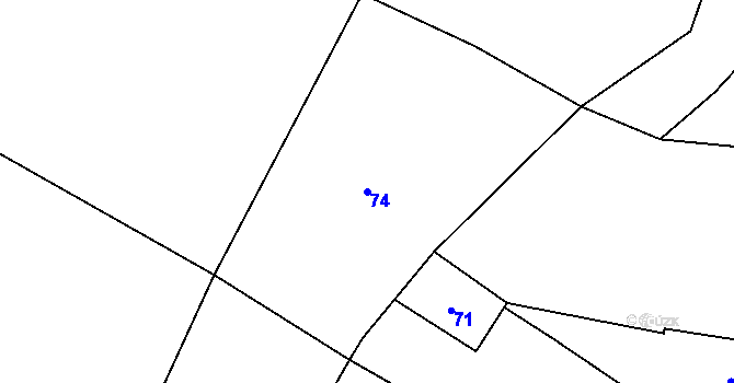 Parcela st. 74 v KÚ Močidlec, Katastrální mapa