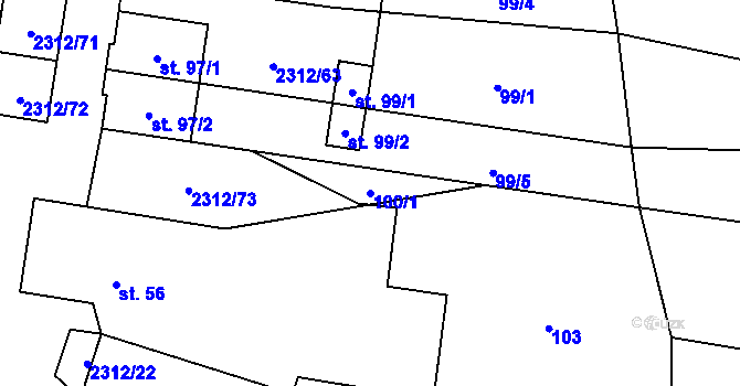 Parcela st. 100/1 v KÚ Močidlec, Katastrální mapa