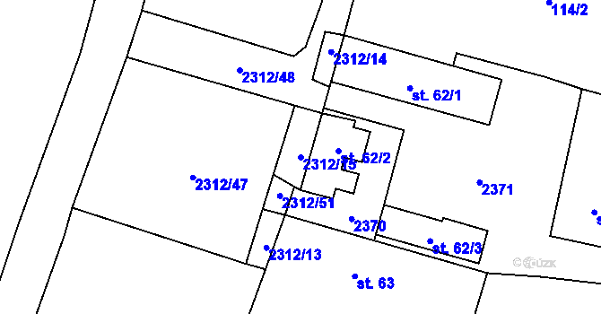 Parcela st. 2312/15 v KÚ Močidlec, Katastrální mapa