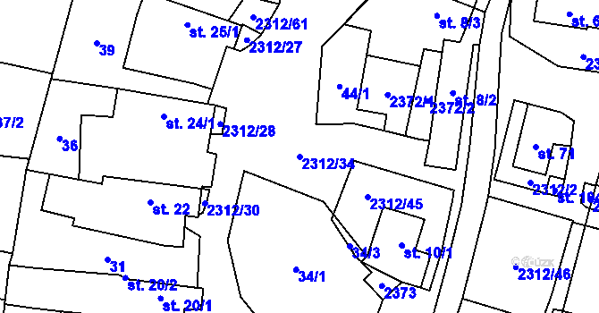 Parcela st. 2312/34 v KÚ Močidlec, Katastrální mapa