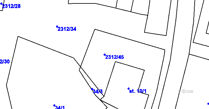 Parcela st. 2312/45 v KÚ Močidlec, Katastrální mapa