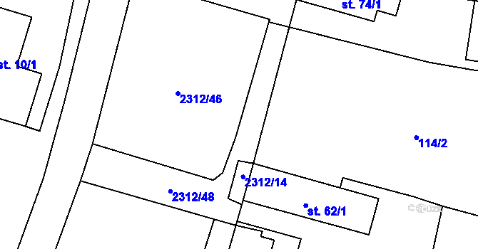 Parcela st. 2312/49 v KÚ Močidlec, Katastrální mapa