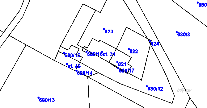 Parcela st. 31 v KÚ Záhořice, Katastrální mapa