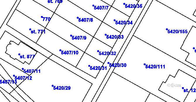 Parcela st. 5420/32 v KÚ Novosedly na Moravě, Katastrální mapa