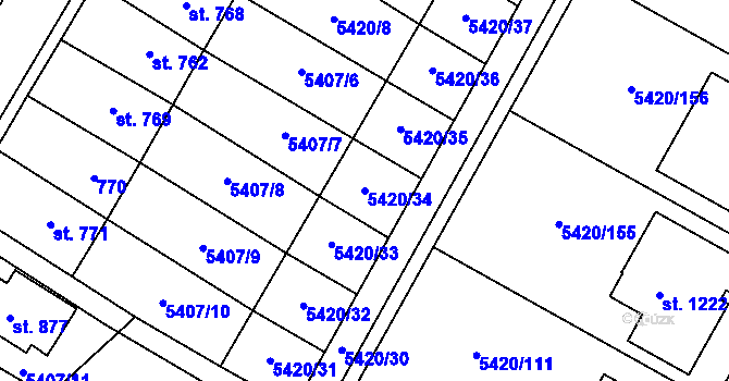Parcela st. 5420/34 v KÚ Novosedly na Moravě, Katastrální mapa
