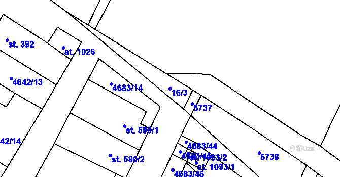 Parcela st. 16/3 v KÚ Novosedly na Moravě, Katastrální mapa