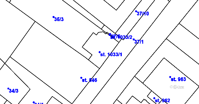 Parcela st. 1033/1 v KÚ Novosedly na Moravě, Katastrální mapa