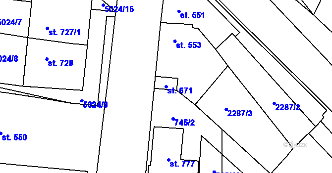 Parcela st. 671 v KÚ Novosedly na Moravě, Katastrální mapa