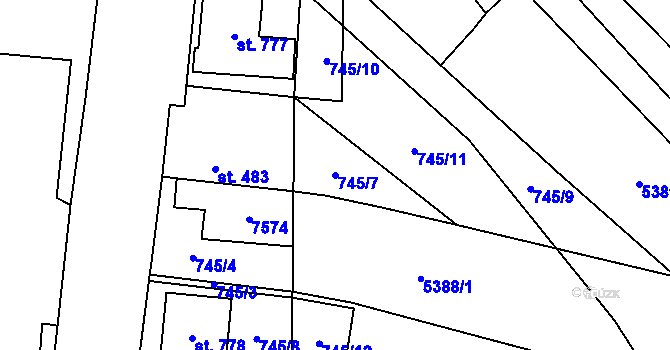 Parcela st. 745/7 v KÚ Novosedly na Moravě, Katastrální mapa