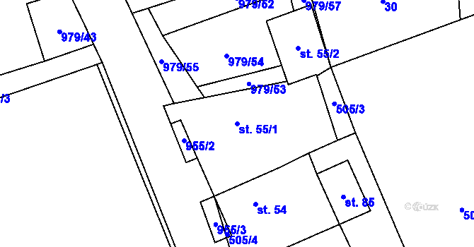 Parcela st. 55/1 v KÚ Kolence, Katastrální mapa
