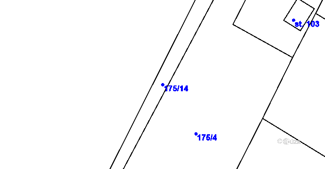 Parcela st. 175/14 v KÚ Mláka, Katastrální mapa