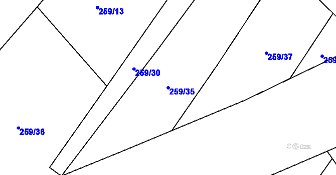 Parcela st. 259/35 v KÚ Mláka, Katastrální mapa