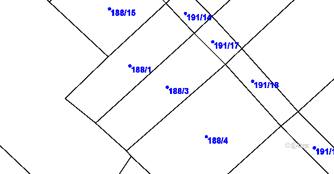 Parcela st. 188/3 v KÚ Mláka, Katastrální mapa