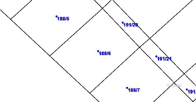 Parcela st. 188/6 v KÚ Mláka, Katastrální mapa