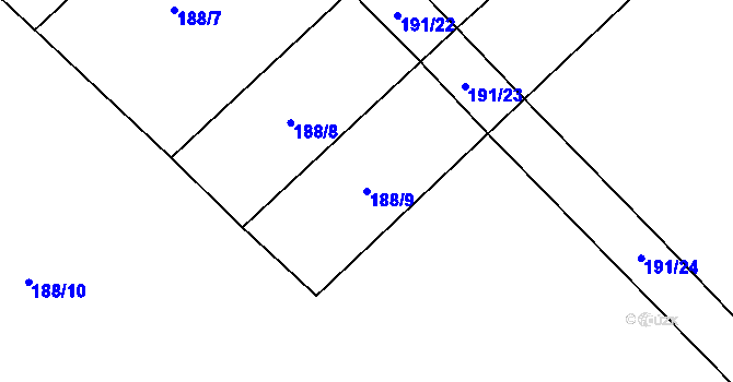 Parcela st. 188/9 v KÚ Mláka, Katastrální mapa