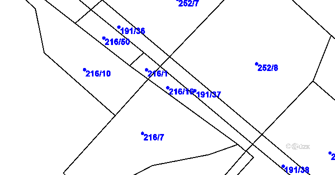 Parcela st. 216/16 v KÚ Mláka, Katastrální mapa