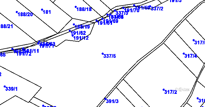 Parcela st. 337/5 v KÚ Mláka, Katastrální mapa