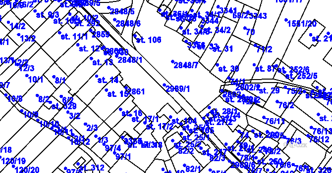 Parcela st. 2989/1 v KÚ Novosedly nad Nežárkou, Katastrální mapa