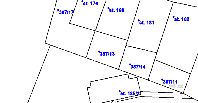 Parcela st. 387/13 v KÚ Novosedly nad Nežárkou, Katastrální mapa