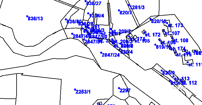Parcela st. 2847/24 v KÚ Novosedly nad Nežárkou, Katastrální mapa