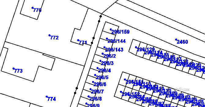 Parcela st. 296/2 v KÚ Nový Bohumín, Katastrální mapa