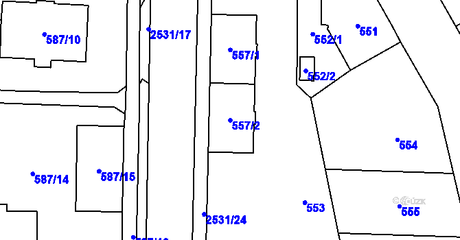 Parcela st. 557/2 v KÚ Nový Bohumín, Katastrální mapa