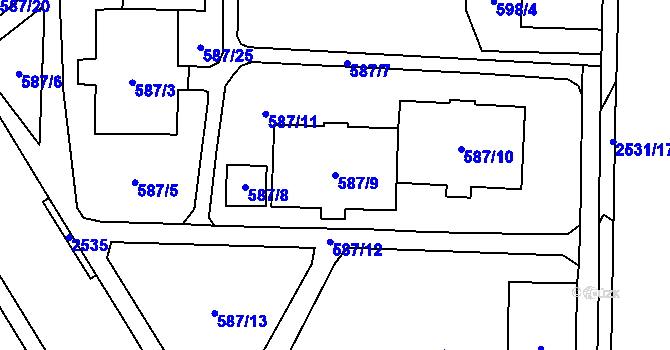 Parcela st. 587/9 v KÚ Nový Bohumín, Katastrální mapa