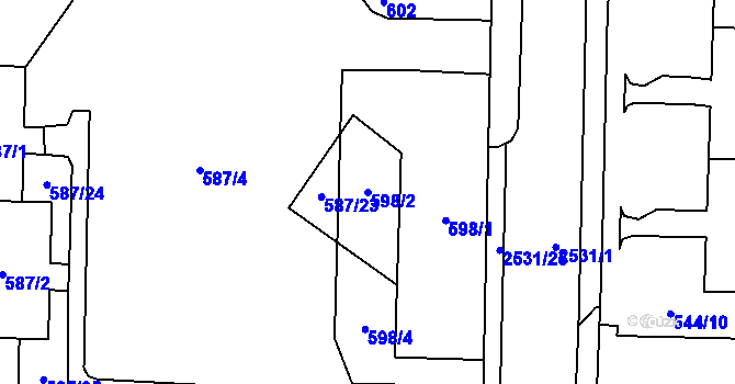 Parcela st. 598/2 v KÚ Nový Bohumín, Katastrální mapa