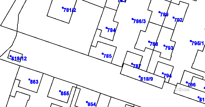 Parcela st. 785 v KÚ Nový Bohumín, Katastrální mapa