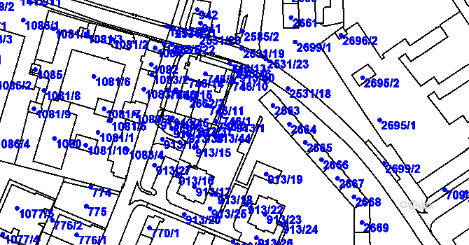 Parcela st. 913/1 v KÚ Nový Bohumín, Katastrální mapa