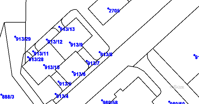 Parcela st. 913/8 v KÚ Nový Bohumín, Katastrální mapa