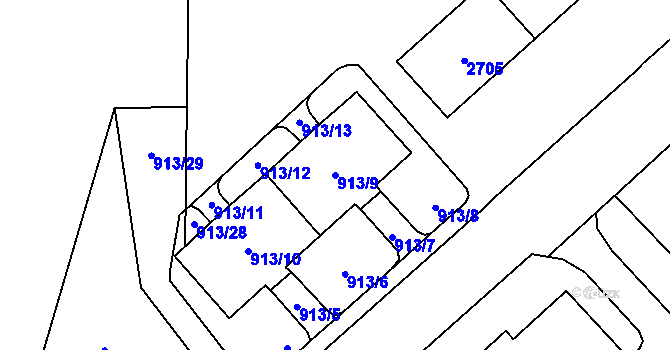 Parcela st. 913/9 v KÚ Nový Bohumín, Katastrální mapa