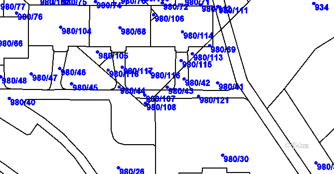 Parcela st. 980/43 v KÚ Nový Bohumín, Katastrální mapa